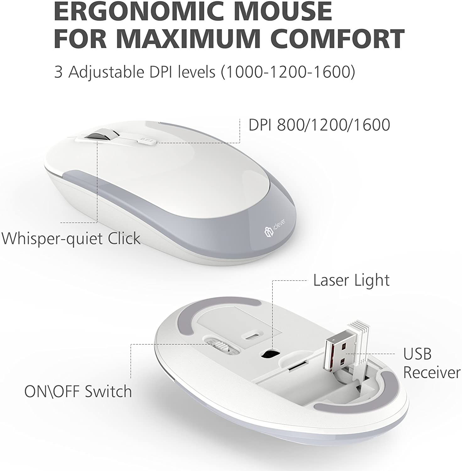 GK03 Ergonomic Wireless Keyboard and Mouse Combo, White