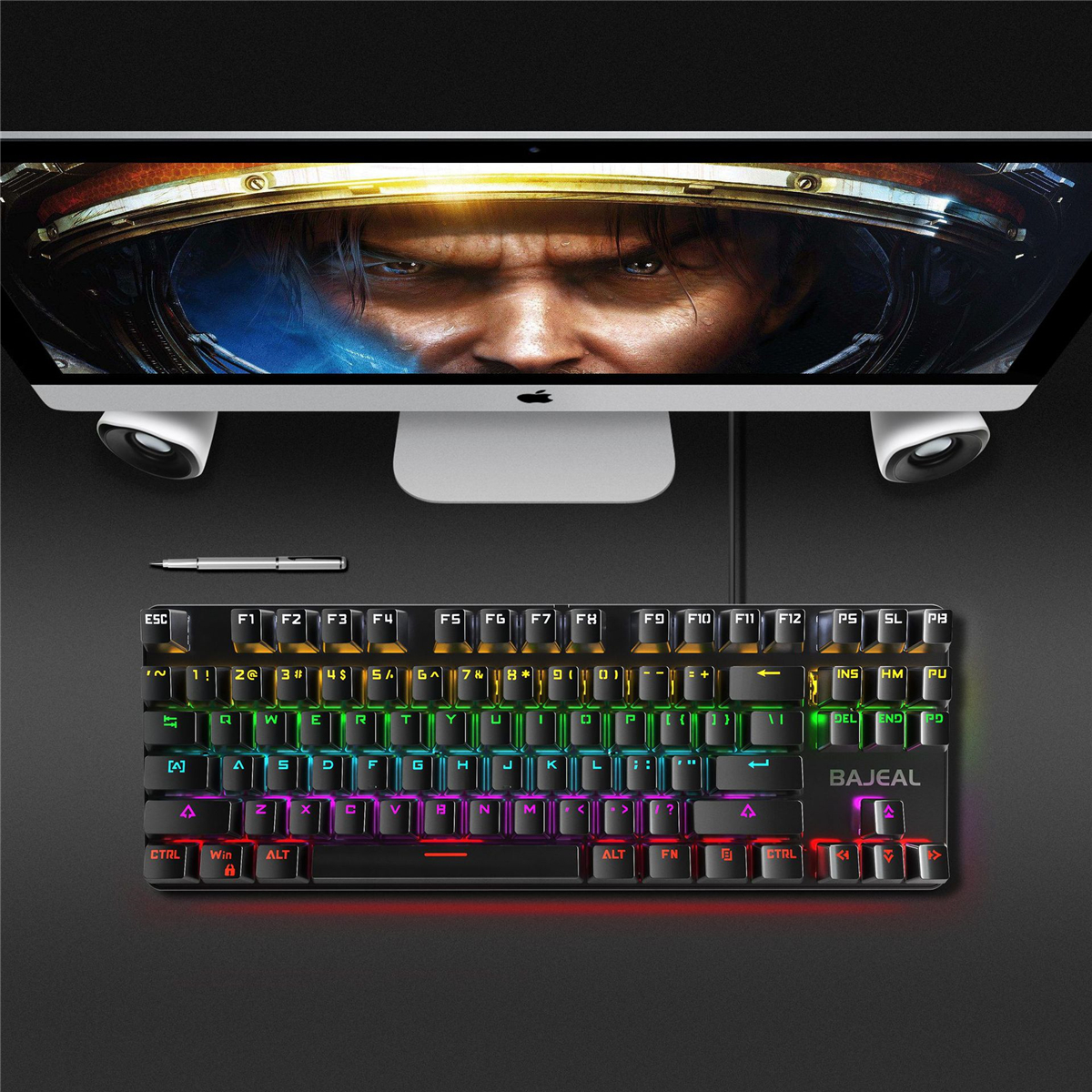 BAJEAL K200 Mechanical Keyboard 87 Keys USB Wired Hot Swappable Blue Switch Colorful LED Backlight Gaming Keyboard & Office