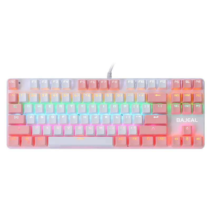 Bajeal K100 Wired  RGB Breathing Light 87 Keys Blue Switch Gaming Mechanical Keyboard for Desktop and Laptop (Powder+Whit
