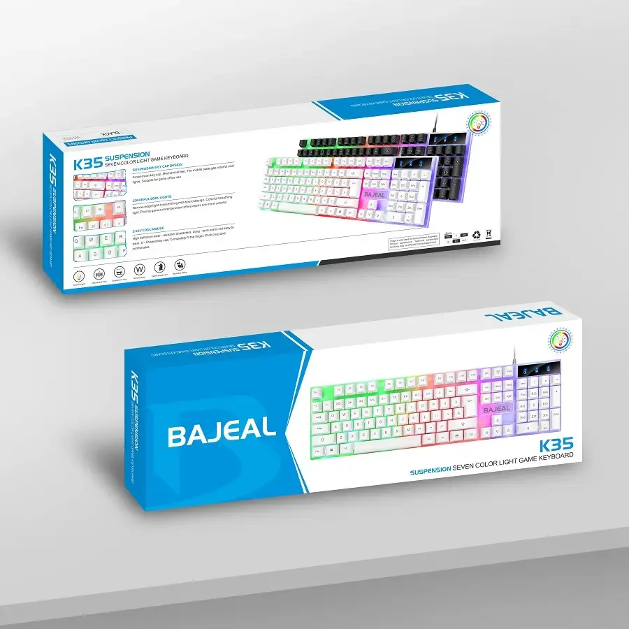 Bajeal K35 104 Keys PC Wired Gaming Keyboard LED Backlight Keyboard for Home Office Gaming