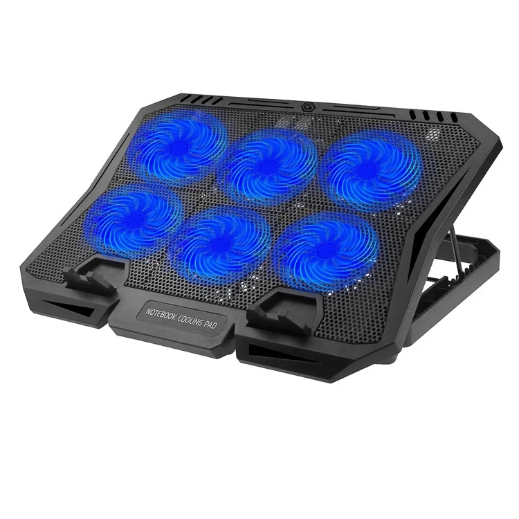 X6B 7-Gear Height 6-Fan Laptop Cooling Stand Adjustable Wind Speed Notebook Cooler - Blue Light