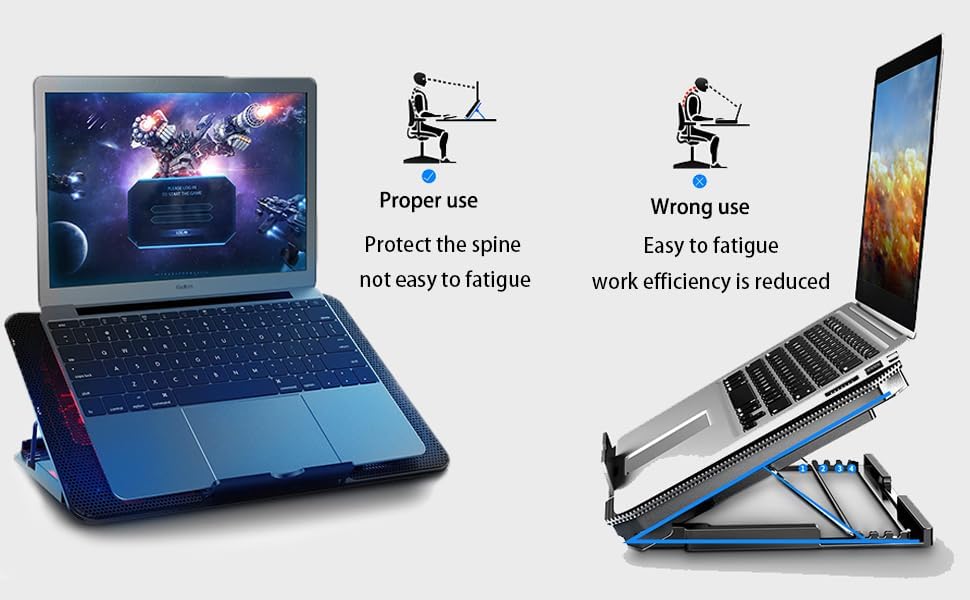 Laptop Cooling Pad, Gaming Laptop Cooler for Desk, Laptops Cooler Stand with 2 Quiet Fans Gaming Notebook Cooler for 12-16in Laptops, Dual USB 6 Heights Adjustable Computer Chill Mat