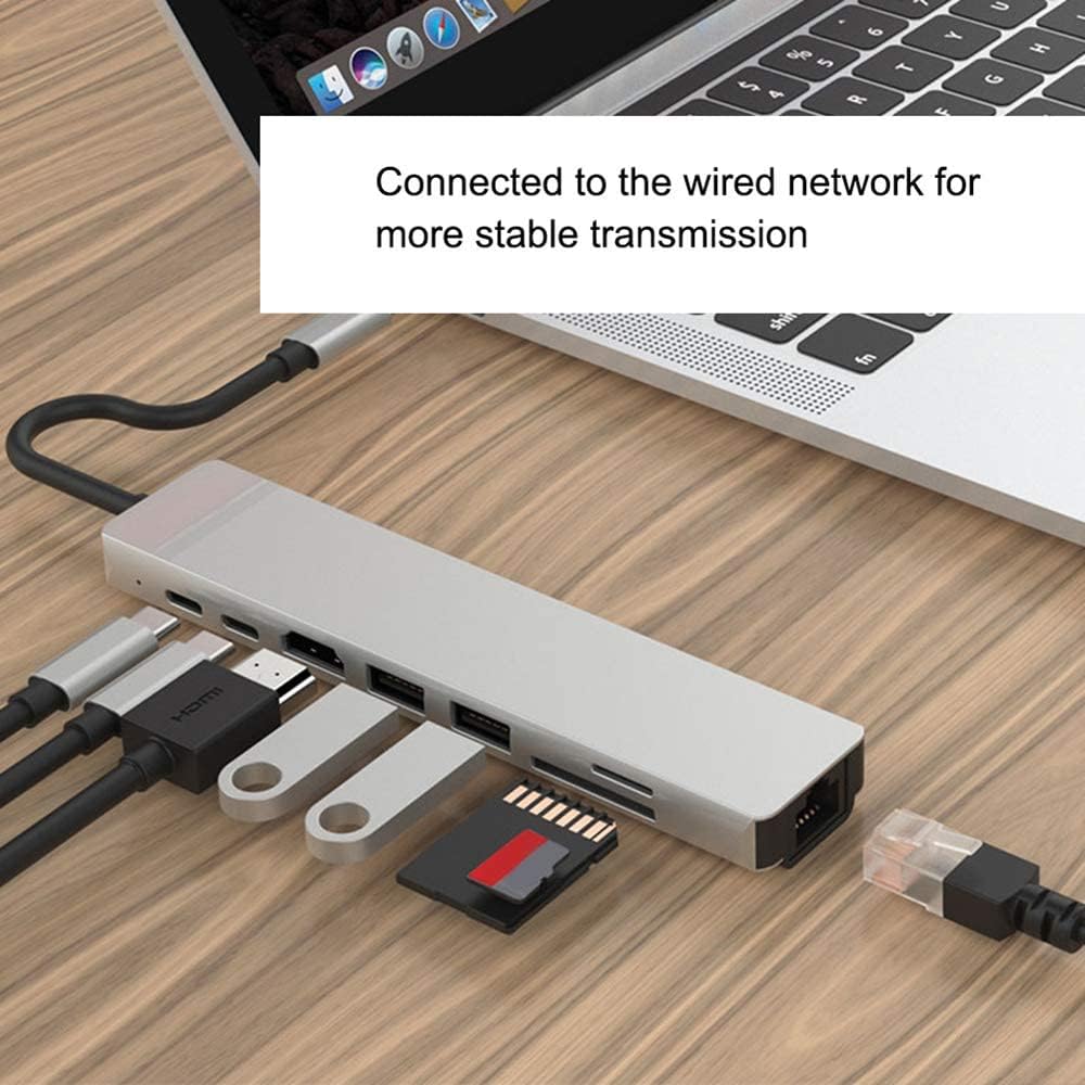 Type-C to HDTV 8-in-1 Adapter, HDMI, PD Charging, 2 USB Ports, SD/TF Card Reader, RJ45 Ethernet, Compatible with Linux, Windows XP/Vista/10, Chrome OS