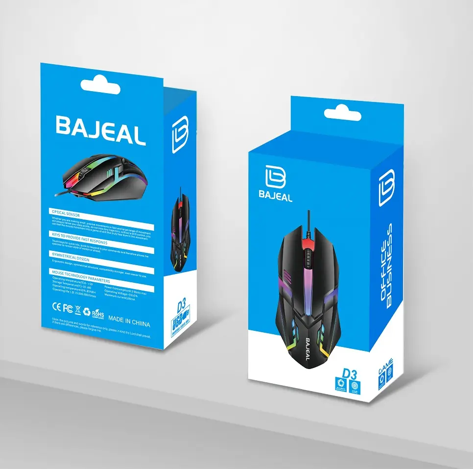 Bajeal D3 Led Mouse Usb Wired Mouse Optical PC Computer LED USB Wired Office Gaming Mouse