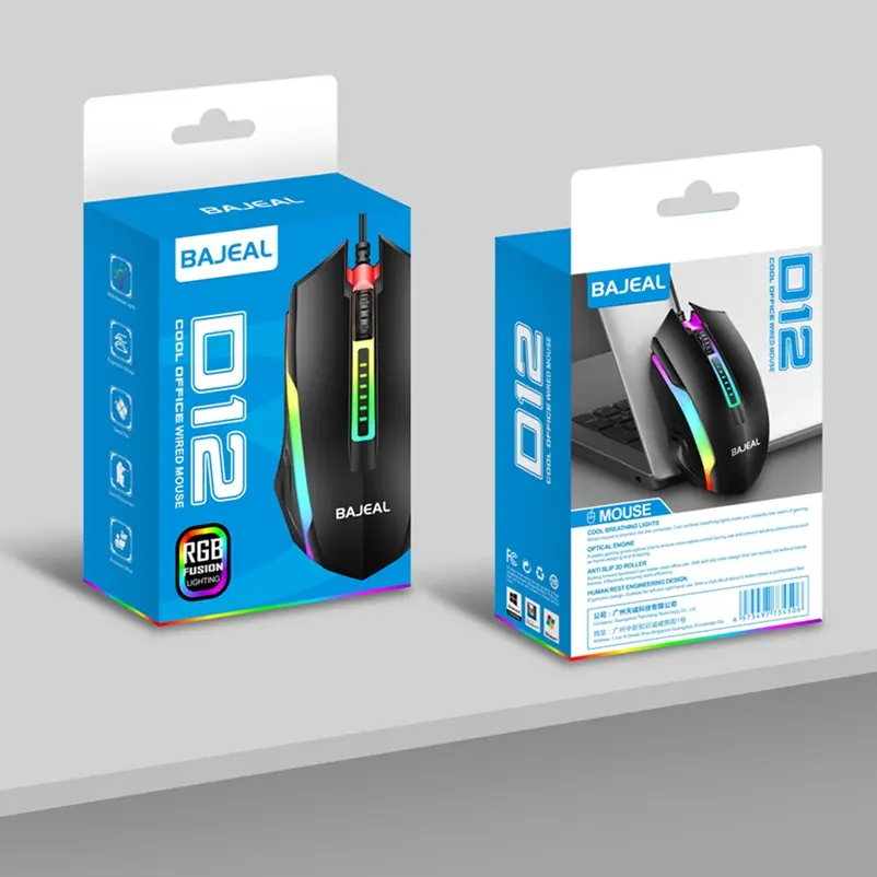 Bajeal Colorful Breath Light Mouse D12 Gmaing Wired Usb Mouse for Desktop Computer Notebook Laptop