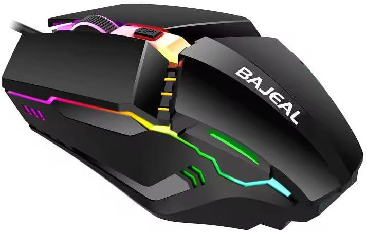 Bajeal D11 RGB Wired Gaming Mouse with Anti-skid leather roller, DPI Adjustable and Ergonomic Design