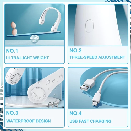 X5-Leafless Hanging Neck Fan Mini USB Rechargeable 360° Surrounding Air Cooling Bladeless Fan Kipas Leher 3 Gears